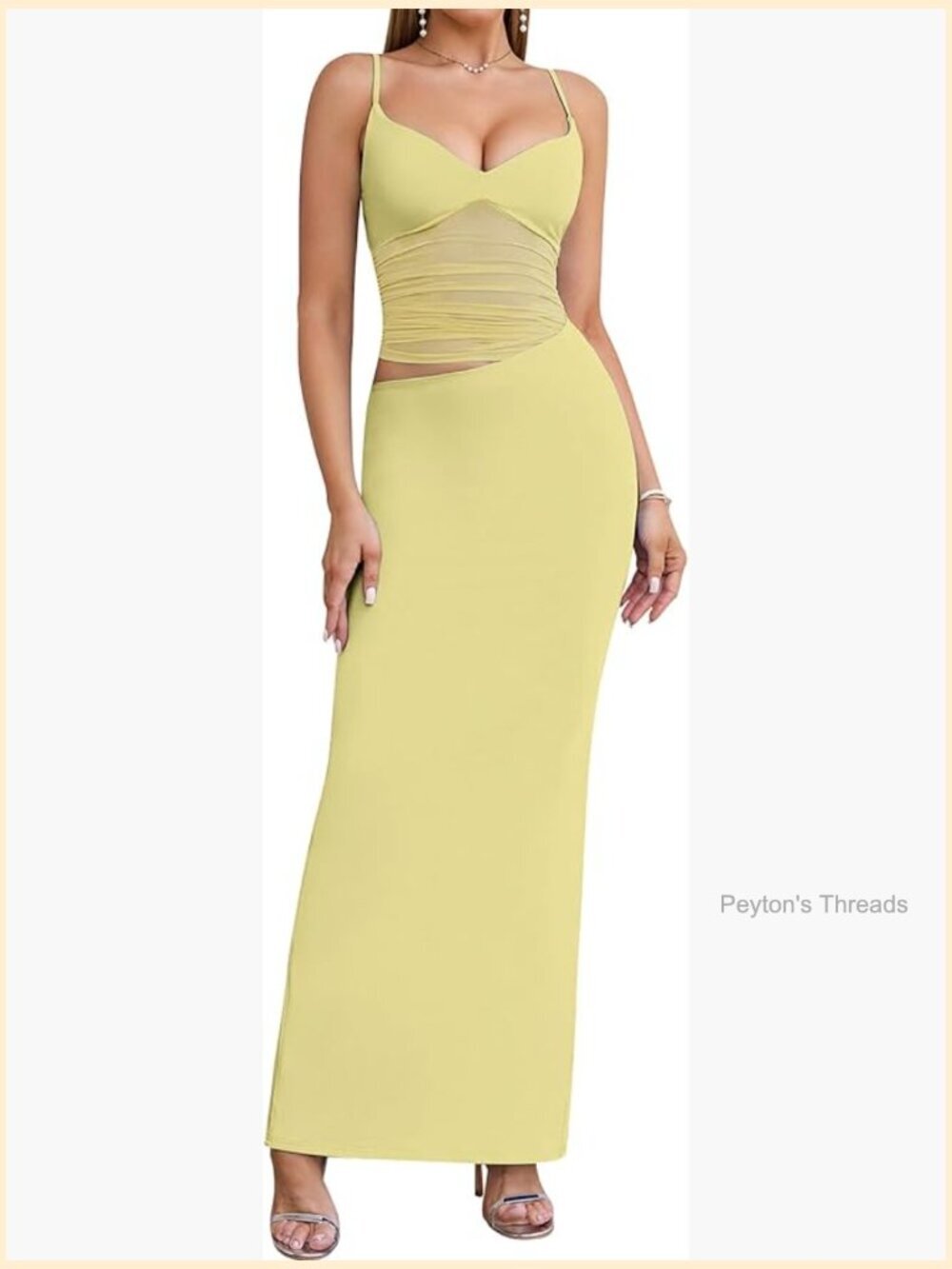V Neck Bodycon Maxi Dress Spaghetti Strap Cut Out Slit Long Formal Cocktail